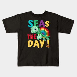 Seas The Day Rainbow Turtle Kids T-Shirt